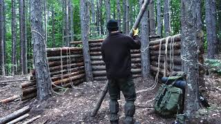 Super shelter building in the woods at 1200 meters height with my dogAxesawcooking long vesion [upl. by Holmann707]