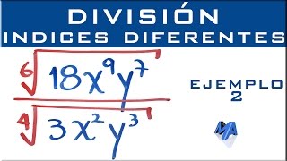 División de radicales con indices diferentes  Ejemplo 2 [upl. by Montford]